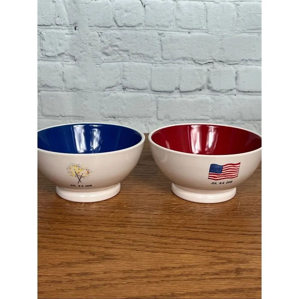 Rae Dunn 4th of July Ceramic Cereal Bowls 2018 Commemorative set of 2 bowls